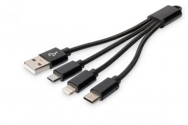 3-in-1 USB-Ladekabel, 0,15m 