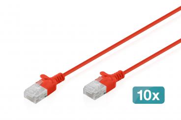 CAT 6 U-UTP Slim Patchkabel, 0,3 m, Rot, 10 Stück 