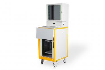 Mobile Arbeitsstation mit integriertem Netzwerkschrank 