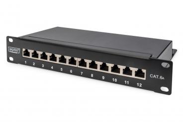 CAT 6A Patch Panel, geschirmt, 12-Port, 1HE, 10", schwarz 