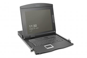 Modulare HD LCD KVM Konsole mit 19" TFT, 8-Port VGA KVM Anschluss, Touchpad, US Tastaturlayout 