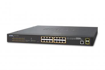 19 Zoll POE+ Switch, 802.3at, 16xRJ45 Gigabit, 2xSFP, Managed, 220 Watt 